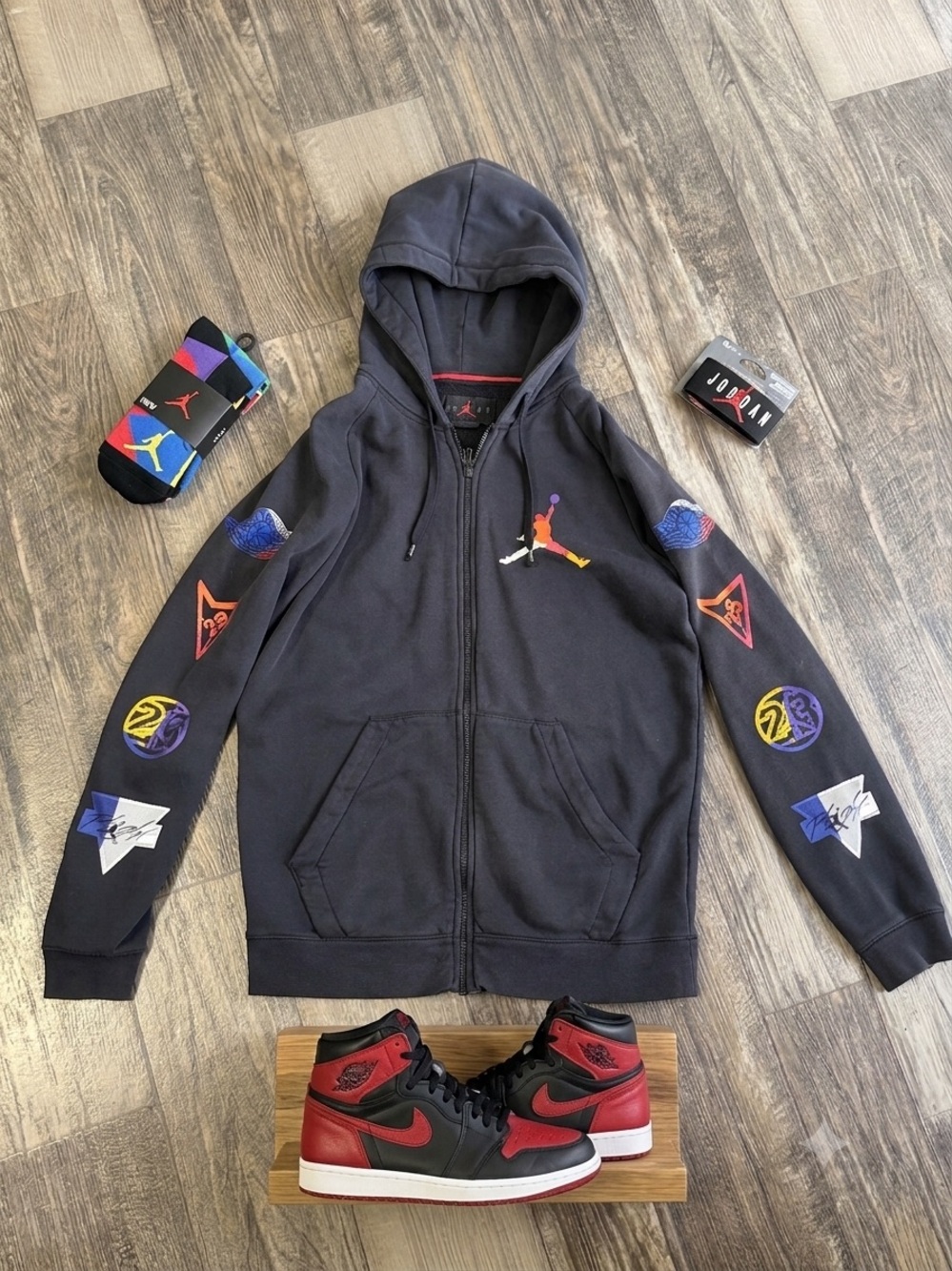 Jordan Black Full-Zip Hoodie with Multicolor Jumpman & Sleeve Graphics